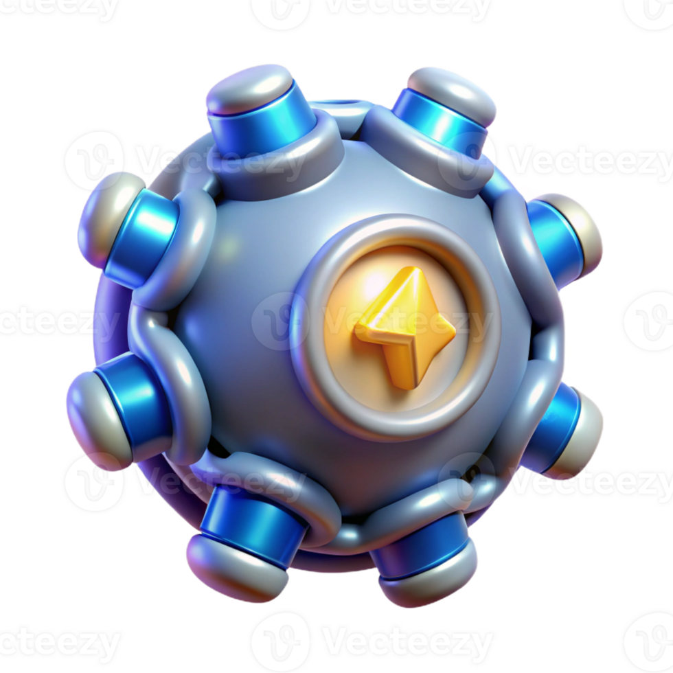 coveted bohemian Photorealistic, hyper-specific, isolated cutout of a high-tech energy cell with glowing core with Transparent Background artisan png