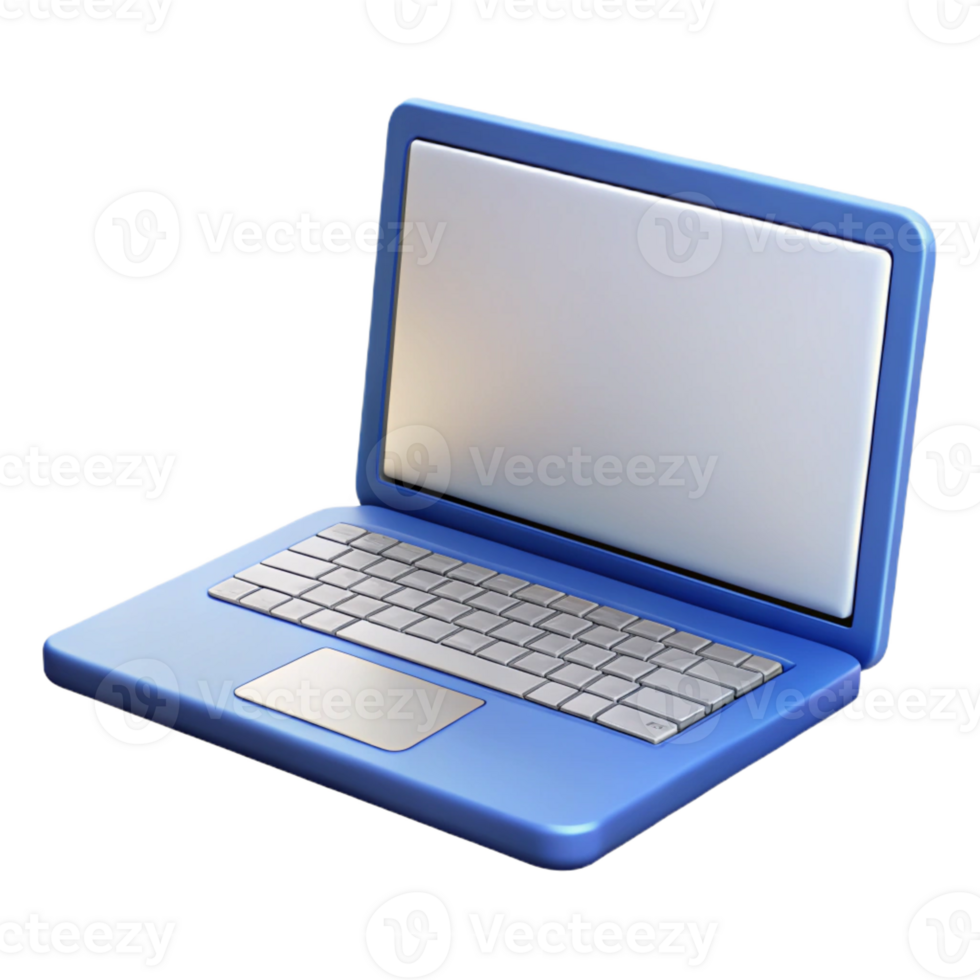 beautiful classic Laptop computer open with blank white screen with Transparent Background authentic png