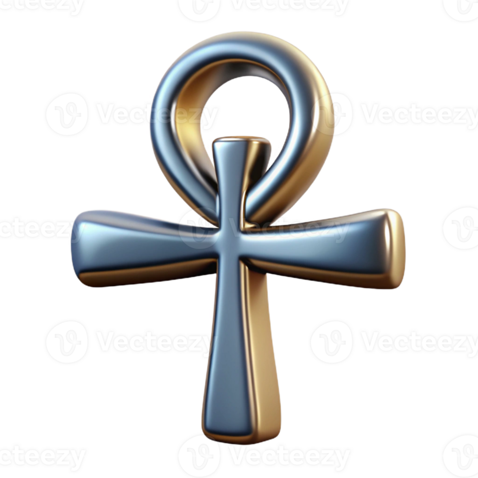 captivating passionate mid-century Ultra-detailed concept art style render of a single, ornate Egyptian Ankh, metallic sheen, isolated cutout with Transparent Background high resolution png
