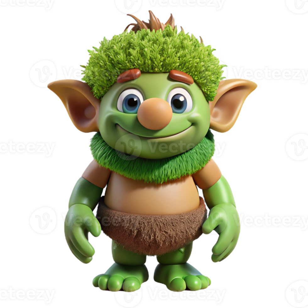 coveted abstract A cartoon-style, friendly troll with a patch of green moss with Transparent Background ultra HD png