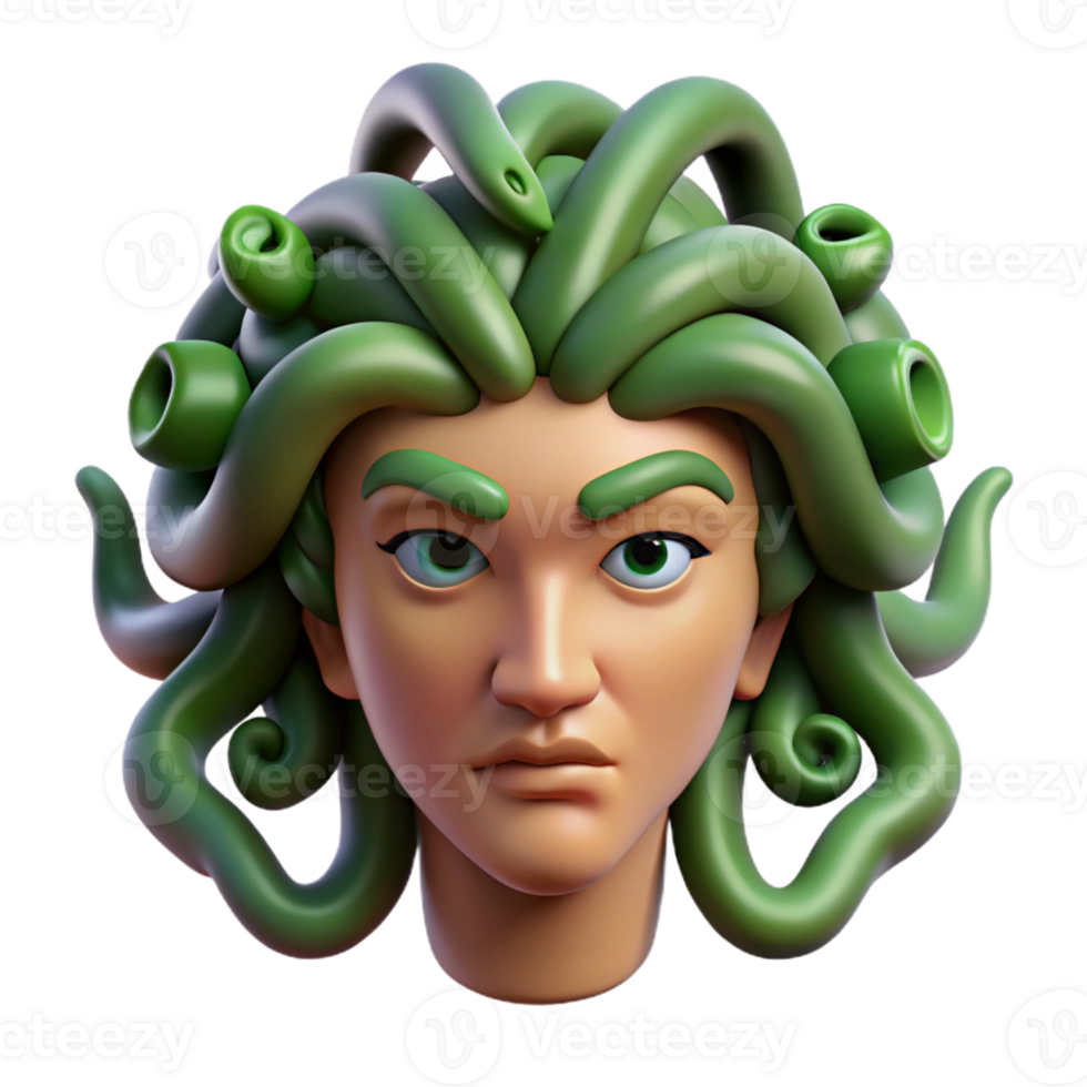 alluring energetic vintage A realistic illustration of a Medusa head with snakes with Transparent Background crisp png
