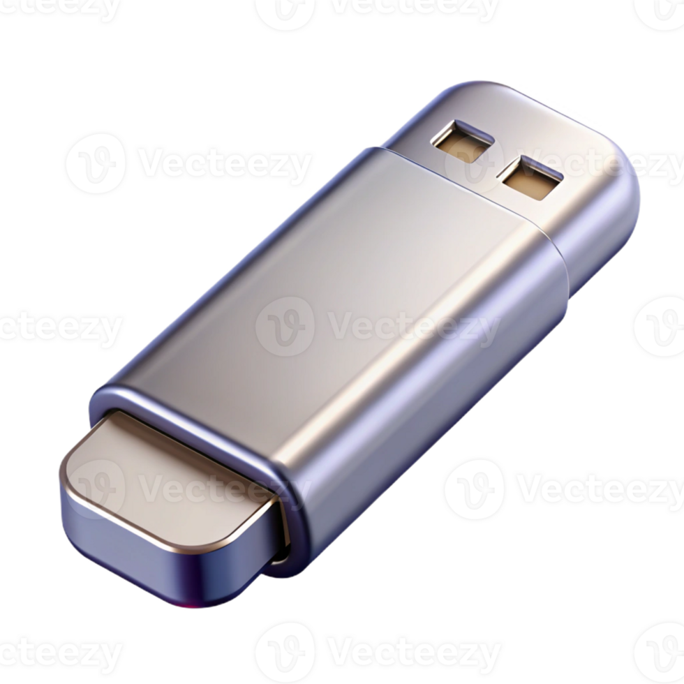 captivating nostalgic art deco USB flash drive, silver metal with Transparent Background handcrafted png