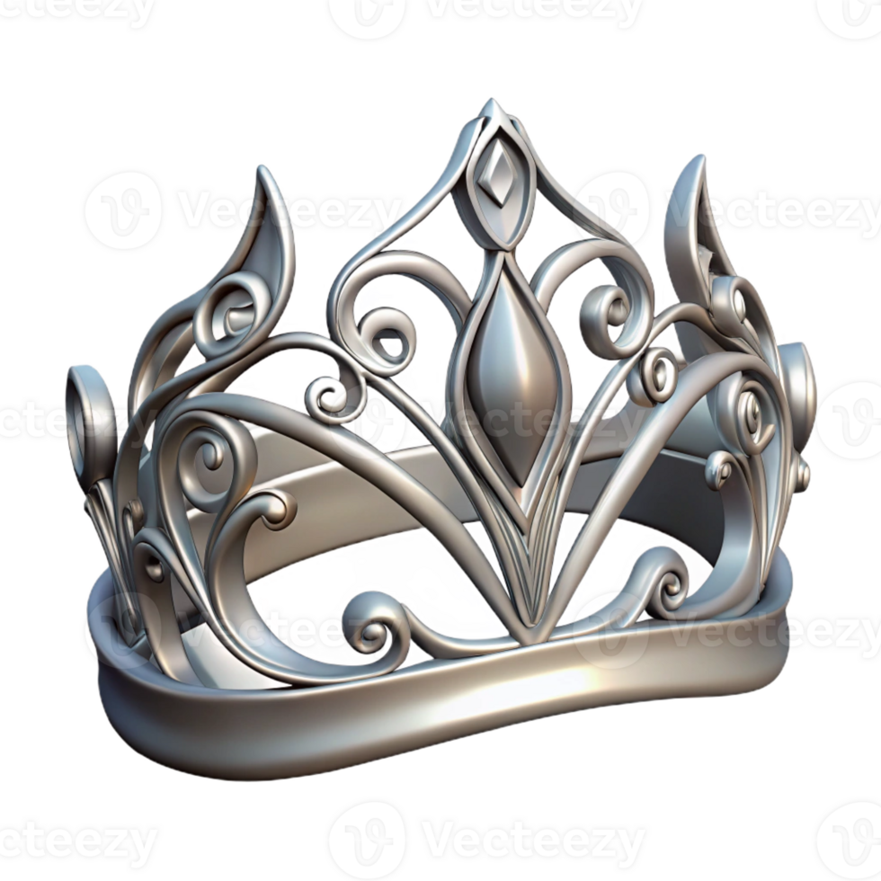 distinguished baroque Ultra-detailed, concept art style professional render of a single, ornate elven tiara, silver, delicate filigree with Transparent Background flawless png