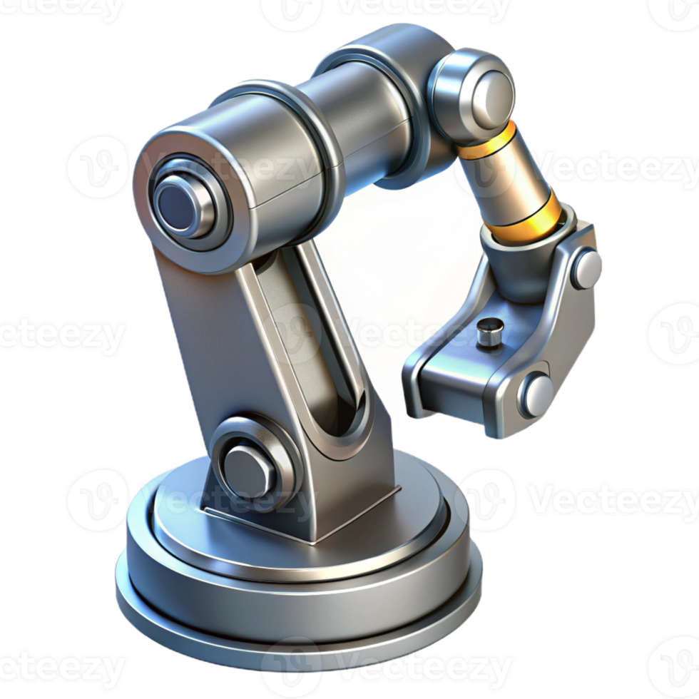 enchanting tranquil industrial Concept art style, ultra-detailed, isolated cutout of a futuristic, metallic, segmented robotic arm Hyper-specific with Transparent Background impeccable png