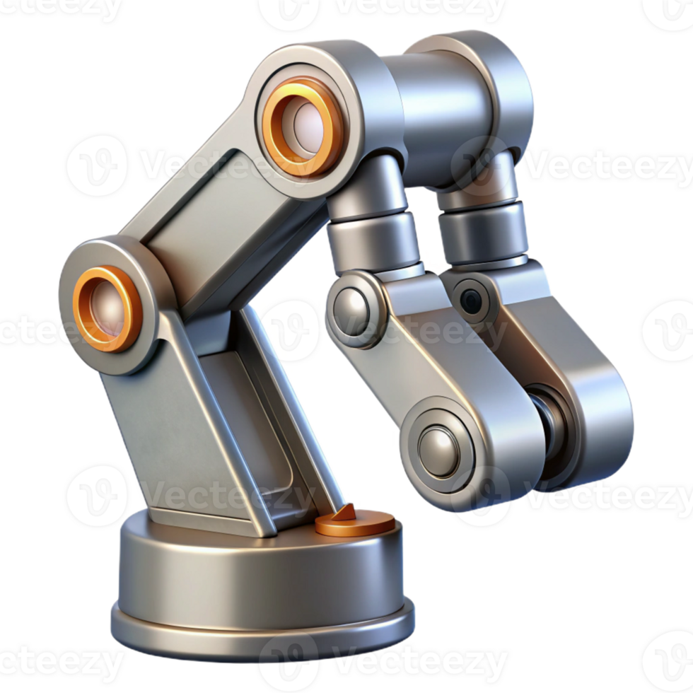 dazzling whimsical avant-garde Concept art style, ultra-detailed, isolated cutout of a futuristic, metallic, segmented robotic arm Hyper-specific with Transparent Background authentic png