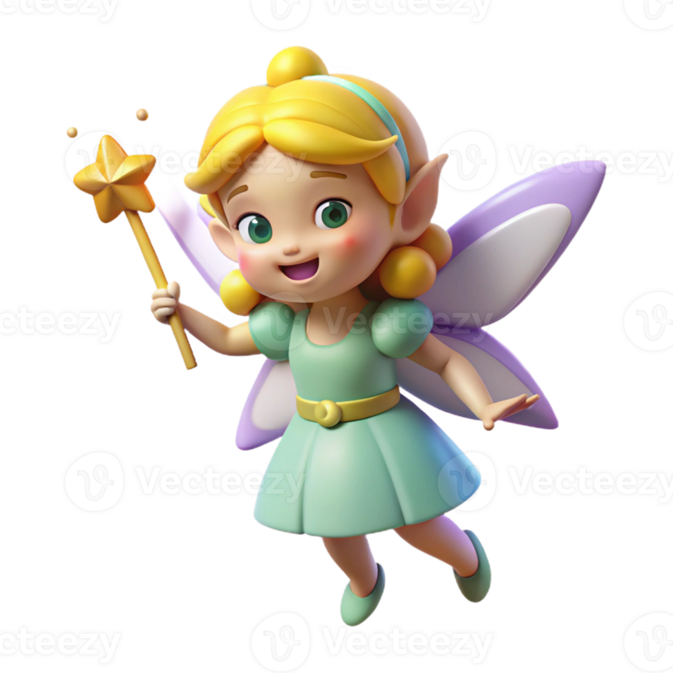 exemplary surreal A cartoon-style, winking fairy with a magic wand with Transparent Background refined png