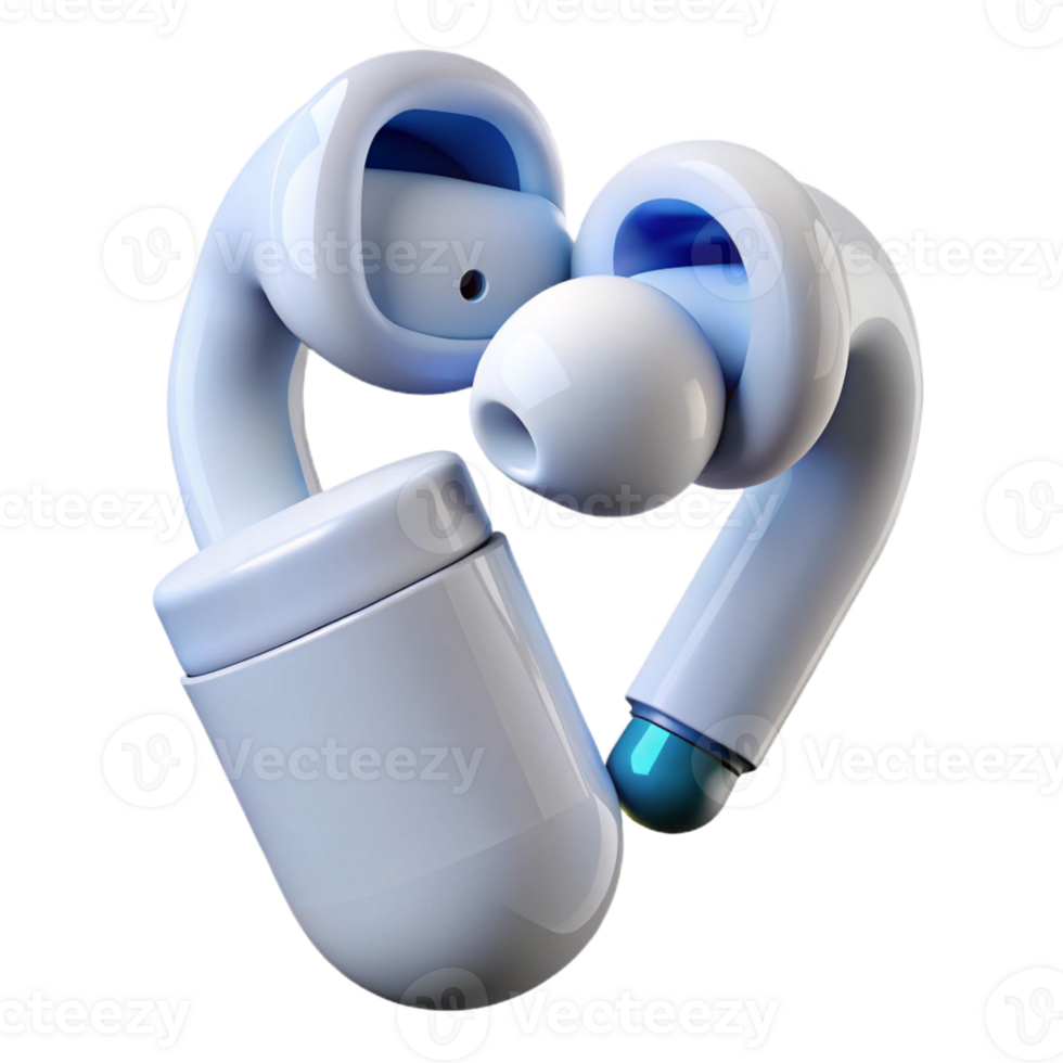 alluring retro Wireless earbuds, Bluetooth, white with Transparent Background masterfully captured png