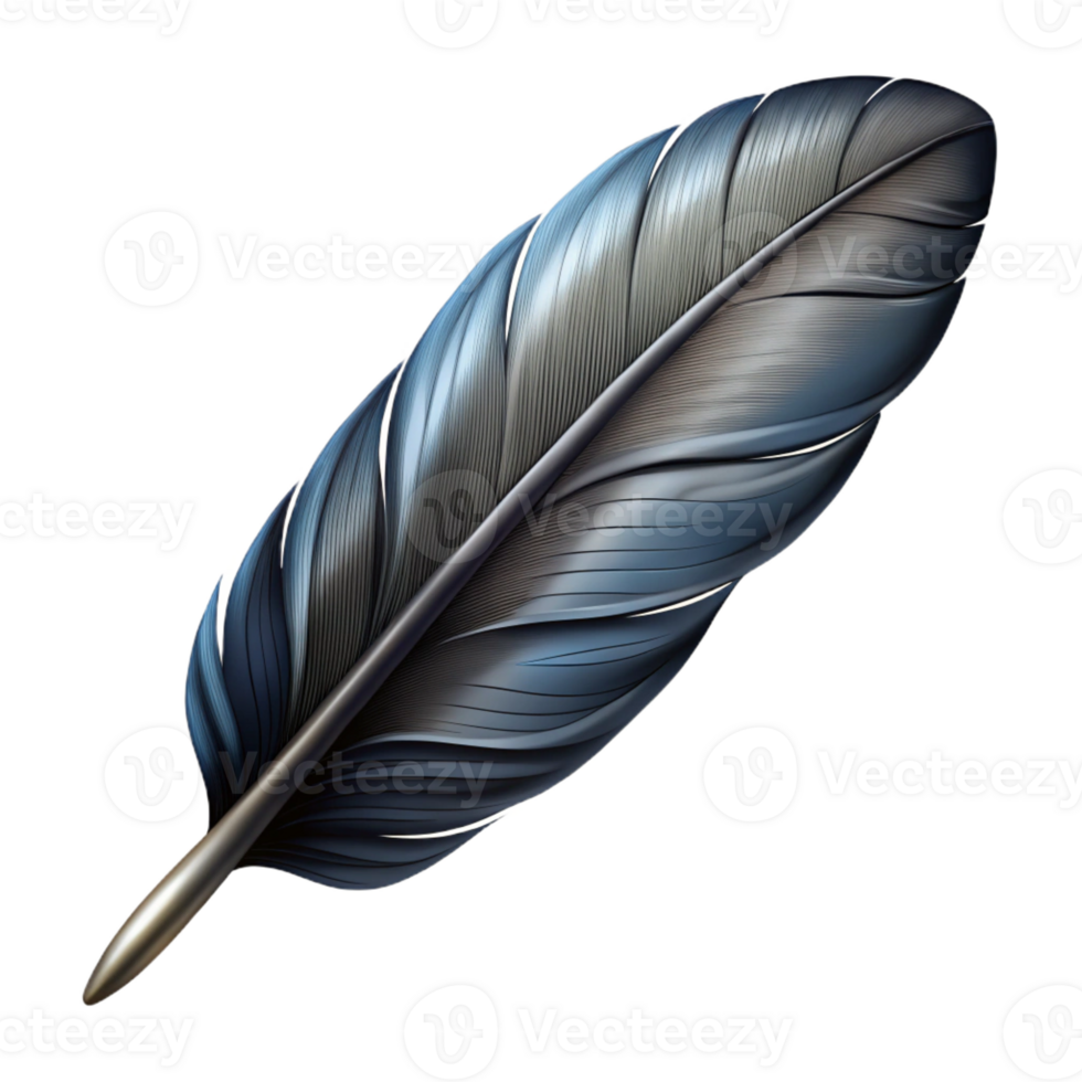 dramatic sumptuous A highly detailed illustration of a single raven feather with Transparent Background museum quality png