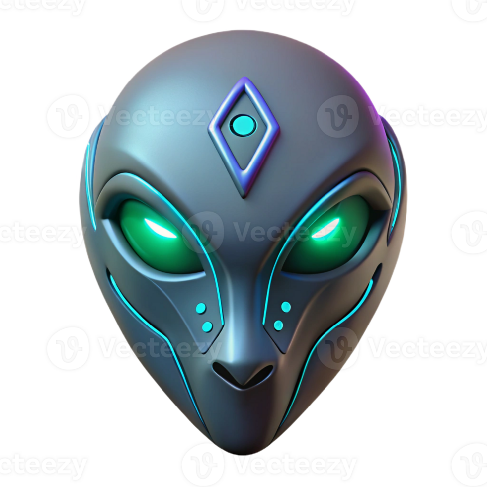 exquisite romantic traditional Concept art style, isolated cutout, of a single intricately designed alien mask with glowing runes with Transparent Background top-tier png