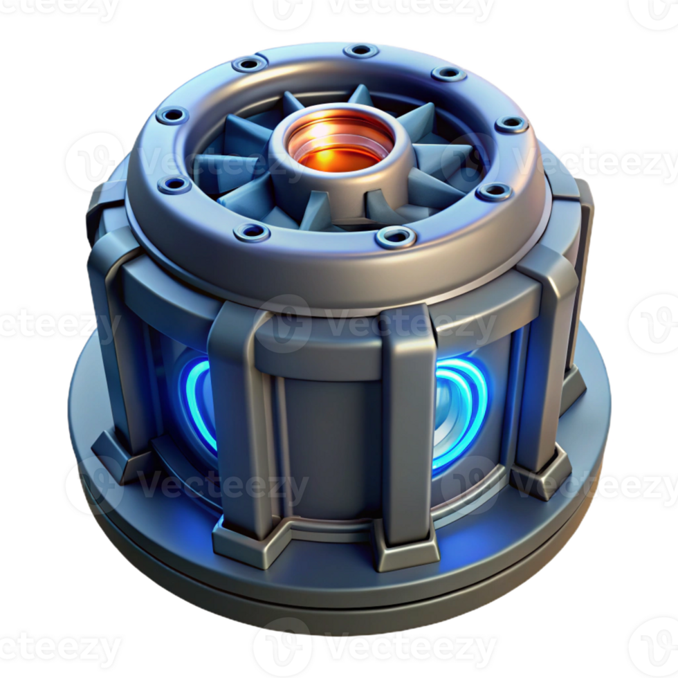 dreamy vibrant Hyper-specific professional render, isolated cutout, of a futuristic power generator with pulsating energy core with Transparent Background precision png