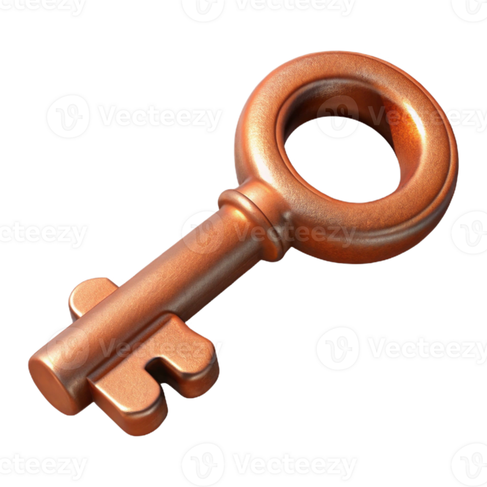 bold stunning Ultra-detailed, concept art style isolated cutout of a single, rusted iron key, ornate bit with Transparent Background original png