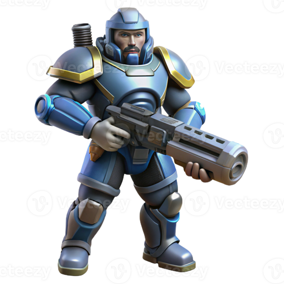 dreamy splendid Hyper-specific concept art style, isolated cutout of a space marine in full armor holding a plasma rifle with Transparent Background luxury png