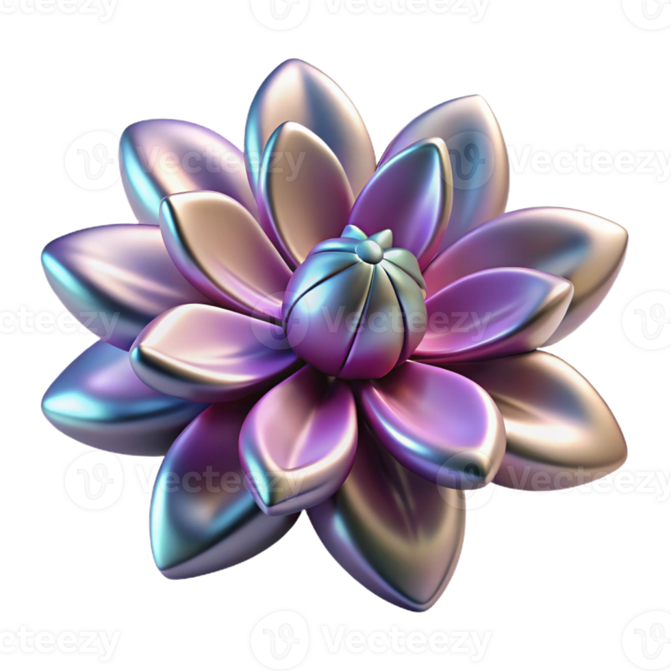 alluring intense artistic Ultra-detailed concept art style rendering of a single, isolated genetically modified flower with metallic petals with Transparent Background artisan png