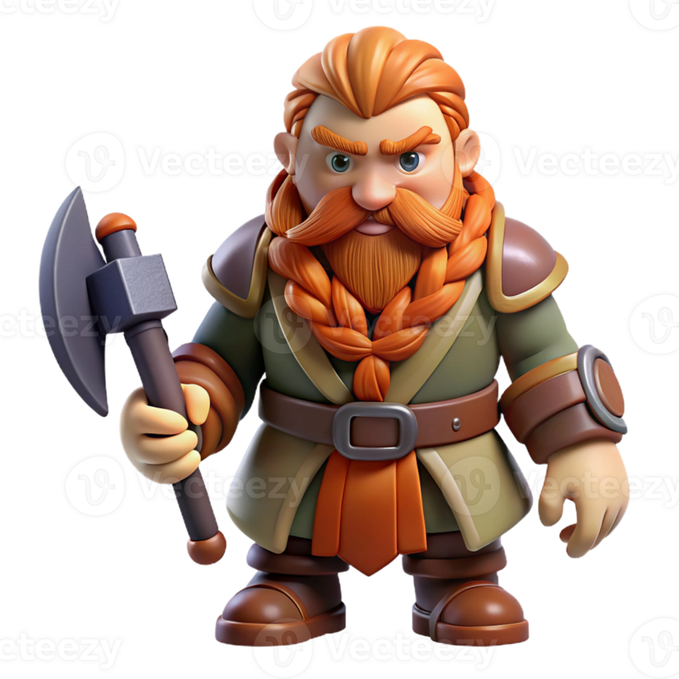 breathtaking bold traditional Concept art style, isolated cutout of a fantasy dwarf with a long braided beard and a battle axe with Transparent Background original png