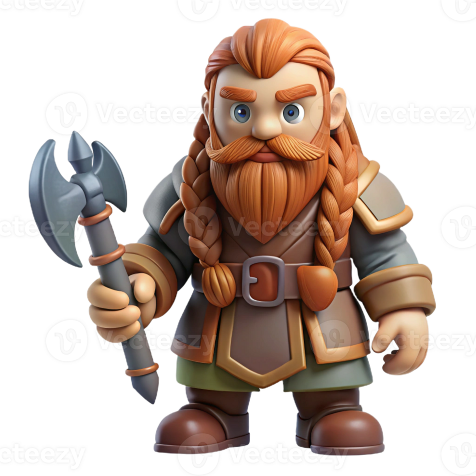 acclaimed avant-garde Concept art style, isolated cutout of a fantasy dwarf with a long braided beard and a battle axe with Transparent Background crisp png
