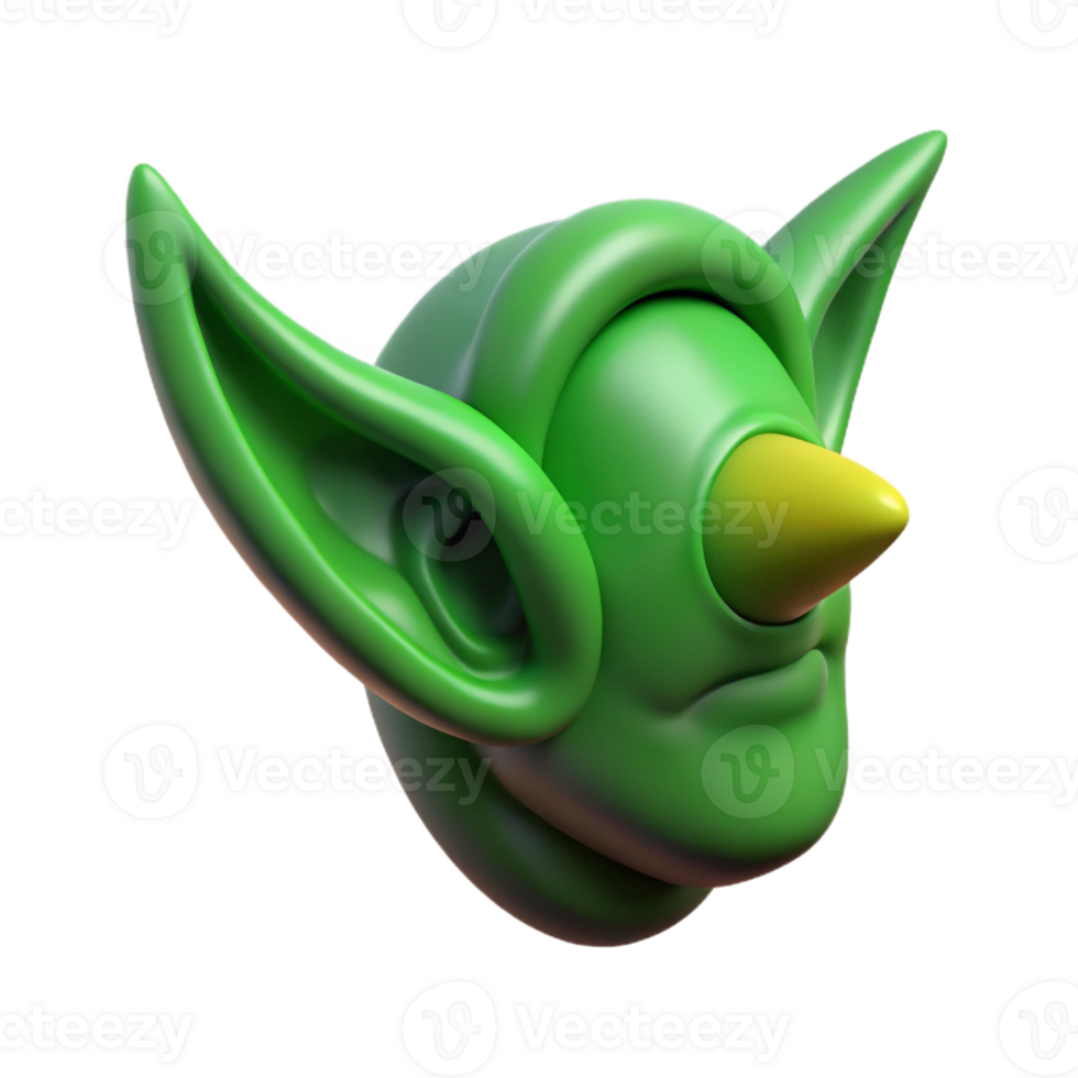 coveted modern Ultra-detailed, concept art style professional render of a single, goblin ear, pointed, green with Transparent Background flawless png