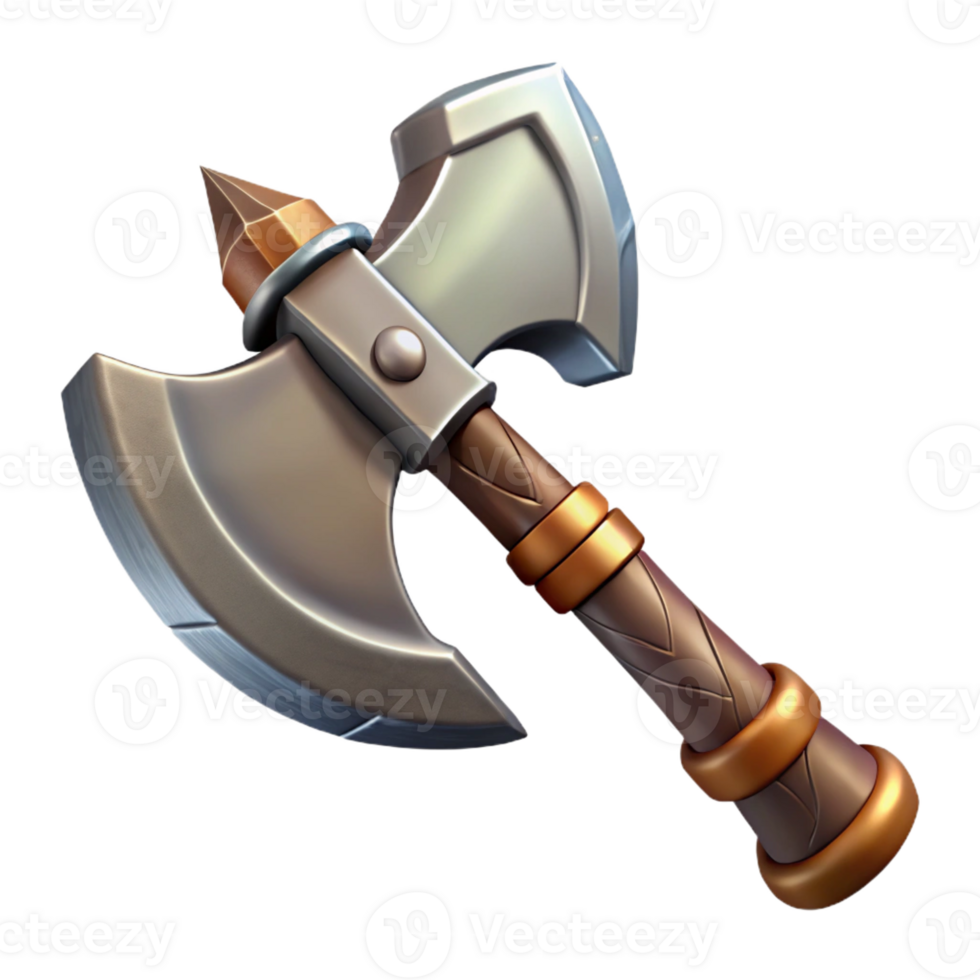 elegant mid-century Ultra-detailed, concept art style professional render of a single, orcish axe, crude, rusty with Transparent Background handcrafted png