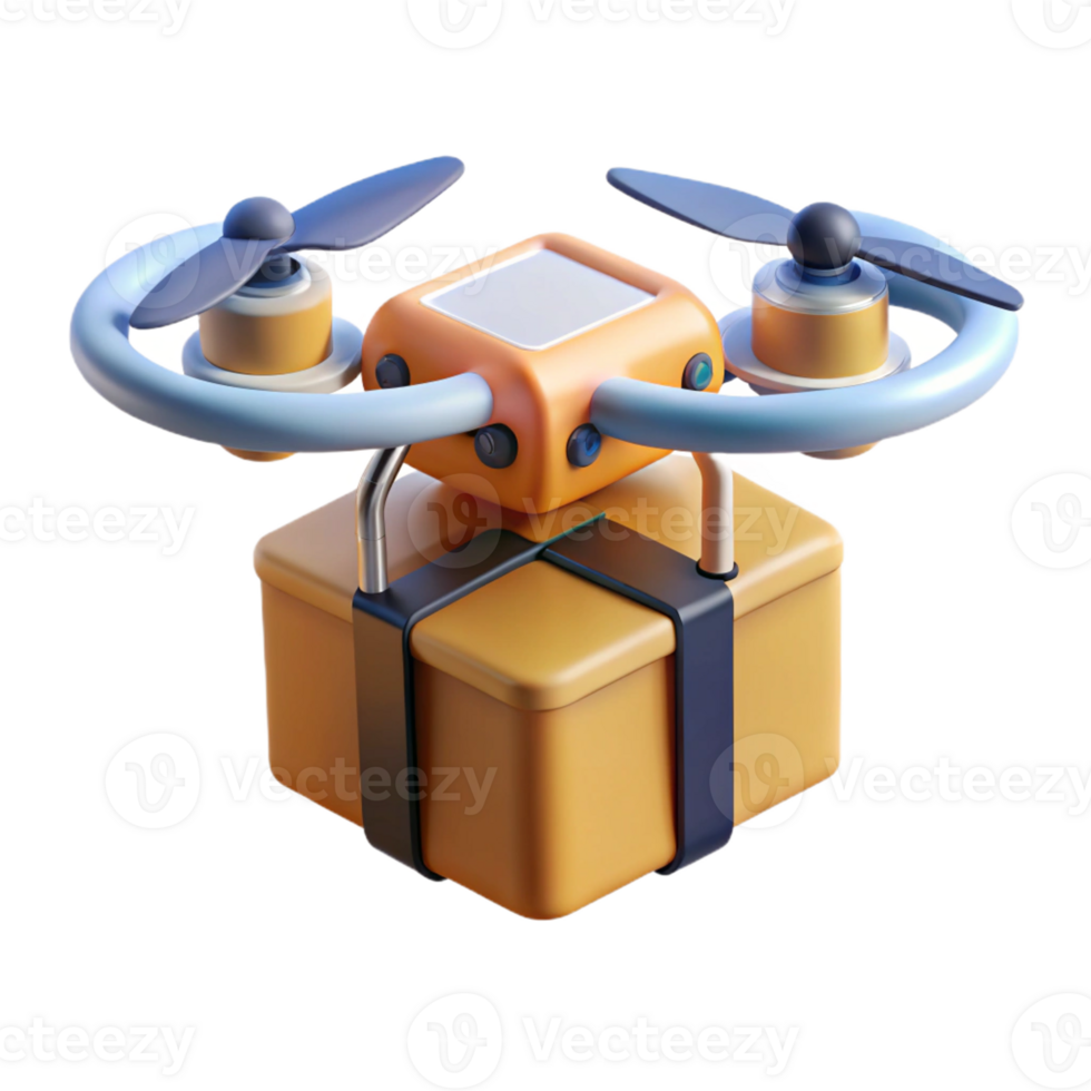 ethereal serene Hyper-specific, concept art style isolated cutout of a drone delivery package, autonomous logistics technology with Transparent Background detailed png