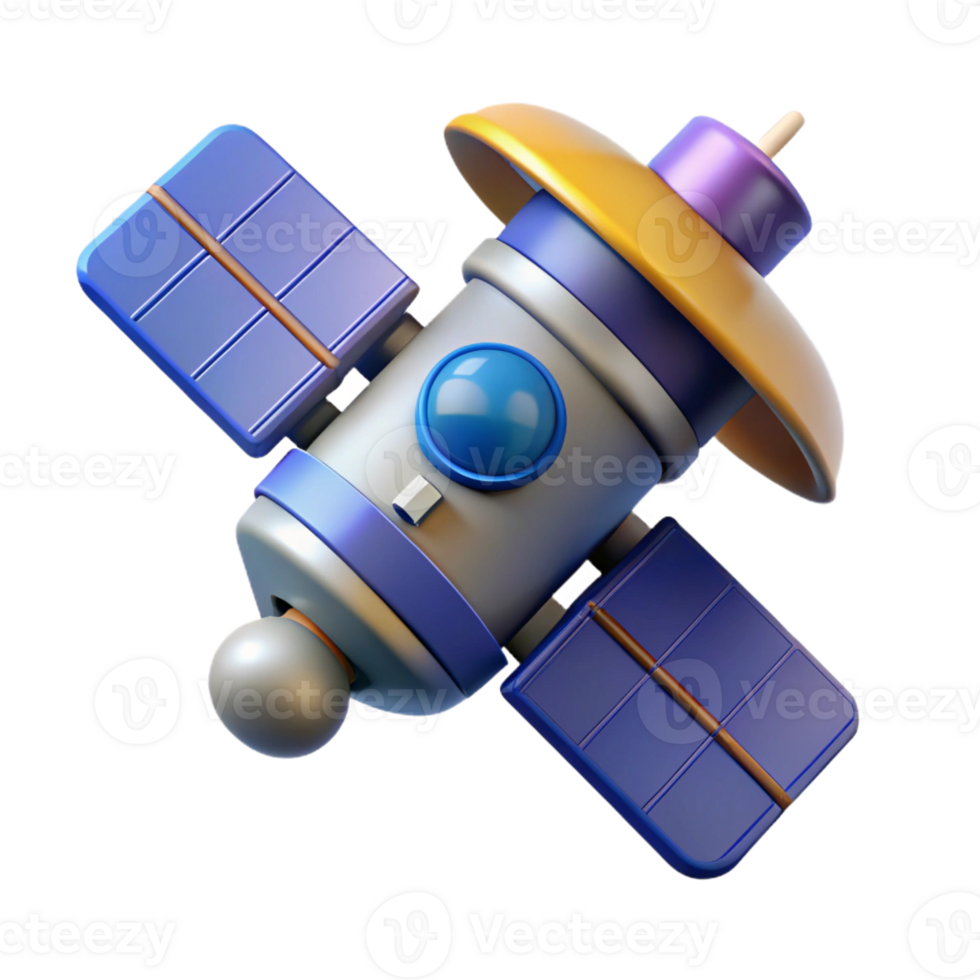 captivating reflective classic Space technology satellite icon with Transparent Background museum quality png
