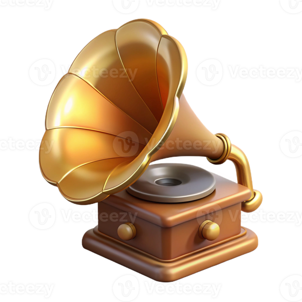 dramatic unparalleled Concept art style, isolated cutout of a vintage gramophone with a flared horn, ultra-detailed with Transparent Background png