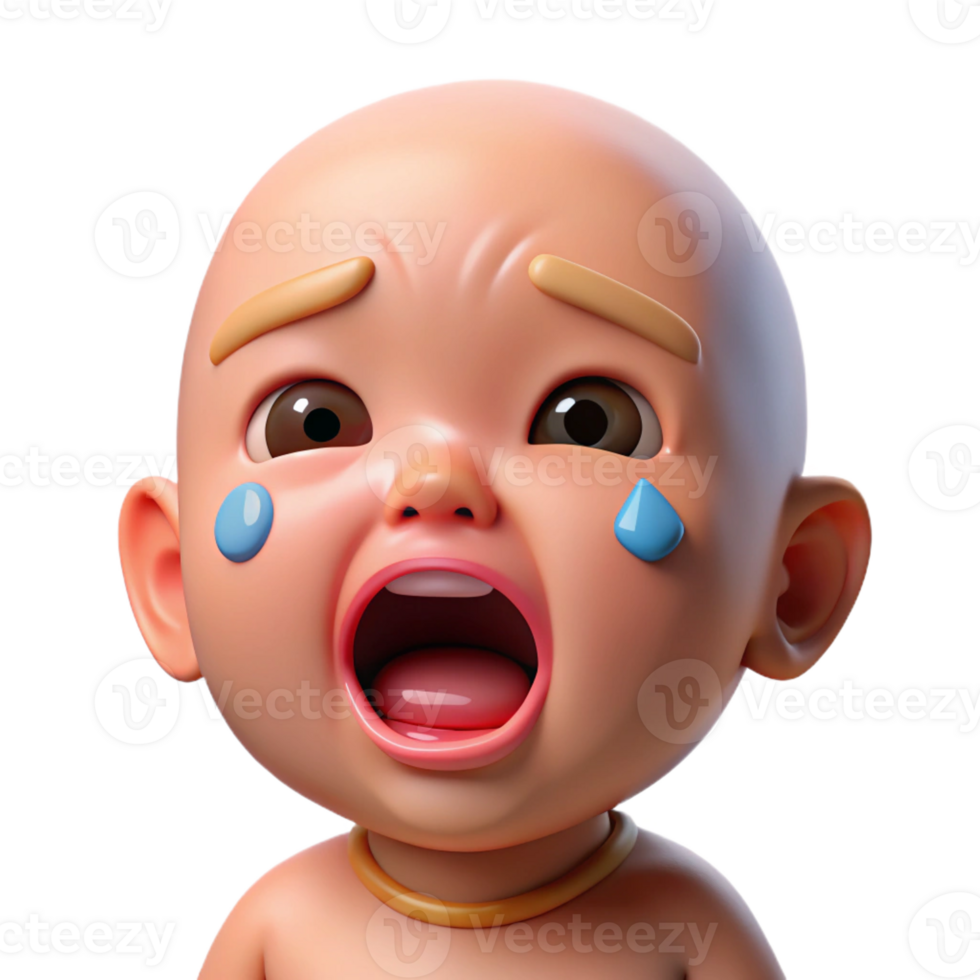 alluring melancholic vintage Photorealistic, ultra-detailed professional render of a crying baby with tears streaming down its face Isolated cutout with Transparent Background original png