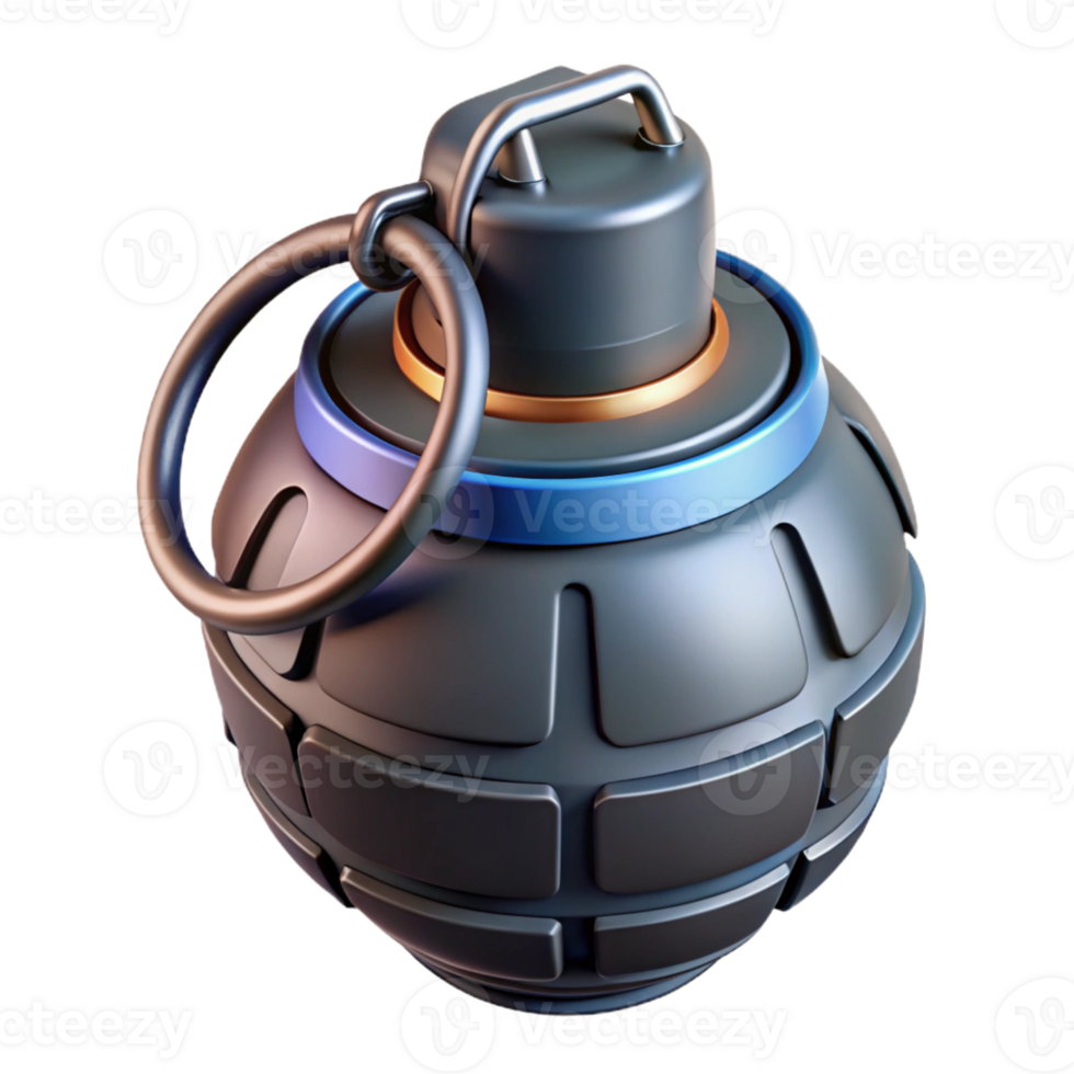 elegant melancholic mid-century Isolated cutout of a photorealistic, ultra-detailed professional render of a single cyberpunk grenade with visible wiring with Transparent Background museum quality png