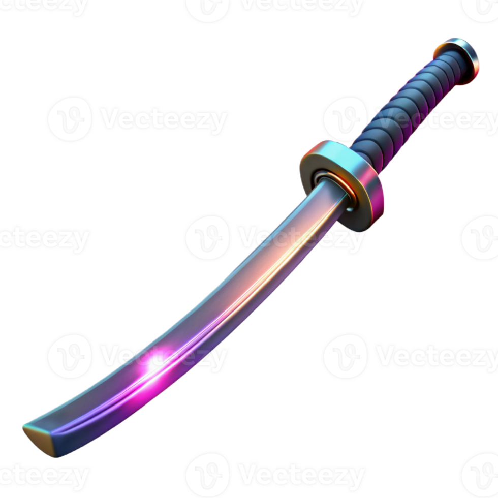 exquisite dramatic abstract Photorealistic, ultra-detailed professional render, isolated cutout of a single cyberpunk katana with a glowing edge with Transparent Background elite png