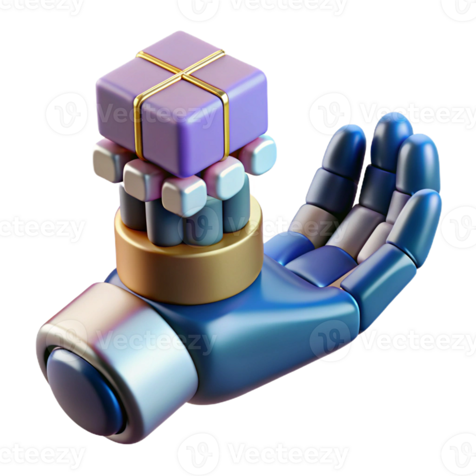 coveted baroque Concept art style, isolated cutout of a hyper-detailed cyberpunk robotic hand holding a data cube, professional render with Transparent Background exclusive png