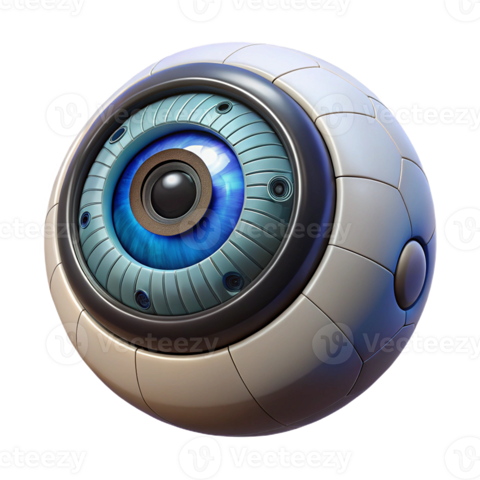 ethereal radiant Ultra-detailed, photorealistic, isolated cutout, professional render of a single cyberpunk bionic eye with intricate iris detail with Transparent Background perfect clarity png