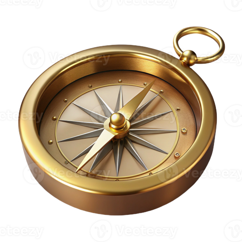 bold mesmerizing Professional render of a vintage compass with brass casing, isolated cutout, ultra-detailed with Transparent Background 8K png
