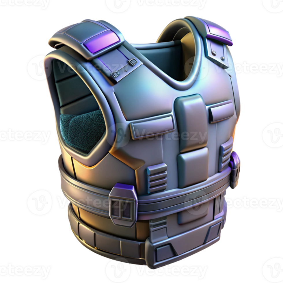 dramatic wonderful Photorealistic, ultra-detailed professional render, isolated cutout of a single cyberpunk combat vest with integrated armor plating with Transparent Background impeccable png