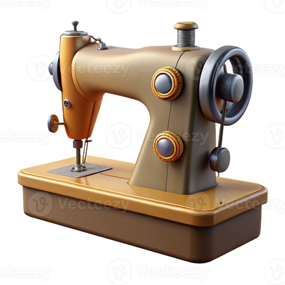 enchanting industrial Professional render of a vintage sewing machine with foot pedal, isolated cutout, hyper-specific with Transparent Background authentic png