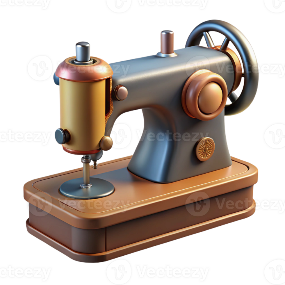 dazzling acclaimed Professional render of a vintage sewing machine with foot pedal, isolated cutout, hyper-specific with Transparent Background png