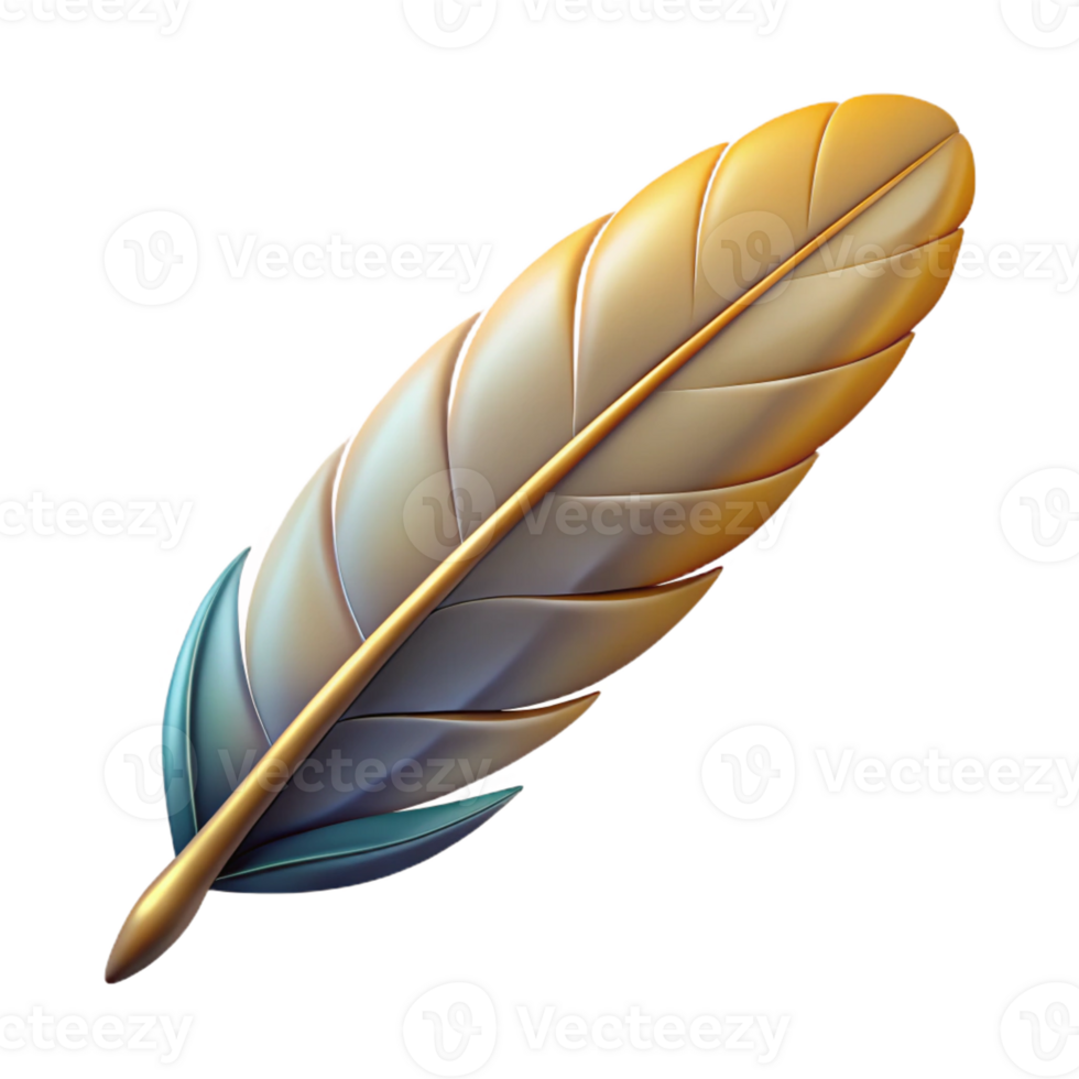 breathtaking organic Hyper-specific, concept art style, isolated cutout of a single feather from a Griffin's wing with Transparent Background premium png