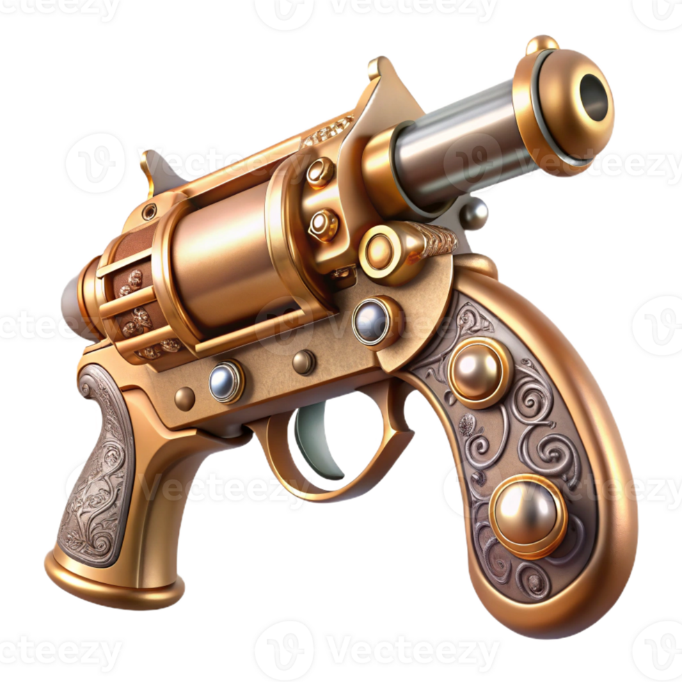 dazzling timeless A steampunk pistol with ornate engravings and a pearl handle with Transparent Background png