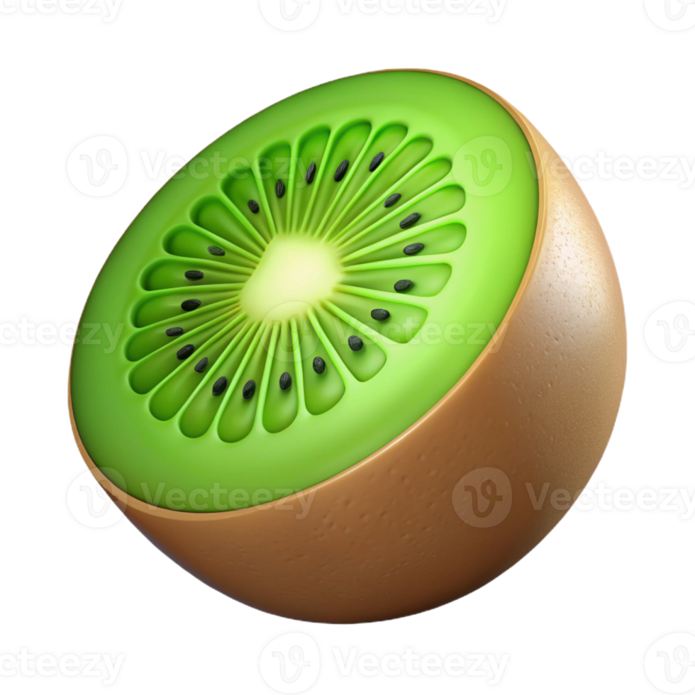 beautiful romantic impressionist A single kiwi, sliced to show the vibrant green flesh with Transparent Background sharp png