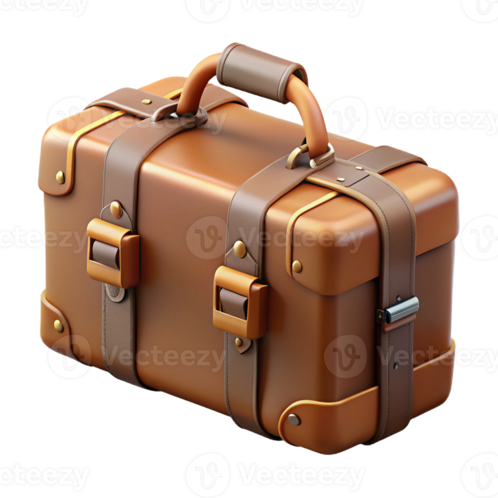 ethereal dramatic Hyper-specific, photorealistic isolated cutout of a vintage leather suitcase with straps with Transparent Background gallery standard png