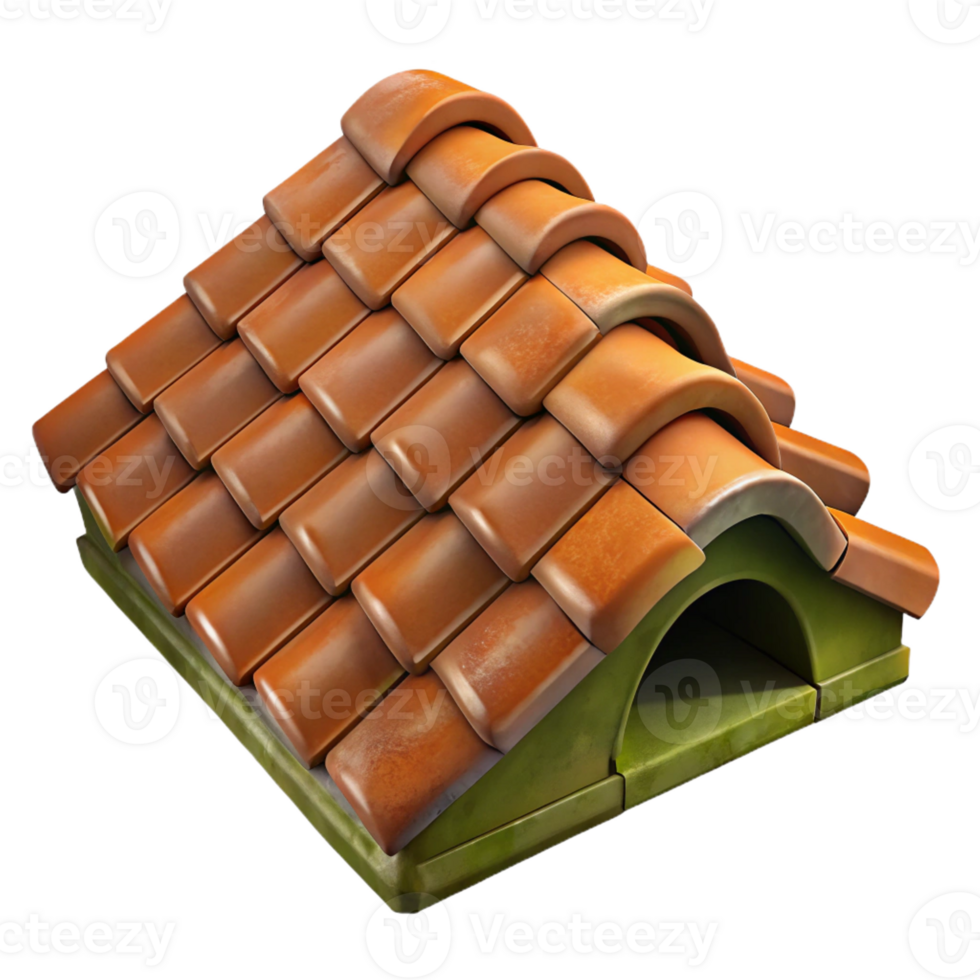 elegant distinctive Hyper-specific, professional render of a single terracotta roof tile, weathered and moss-covered Isolated cutout with Transparent Background png