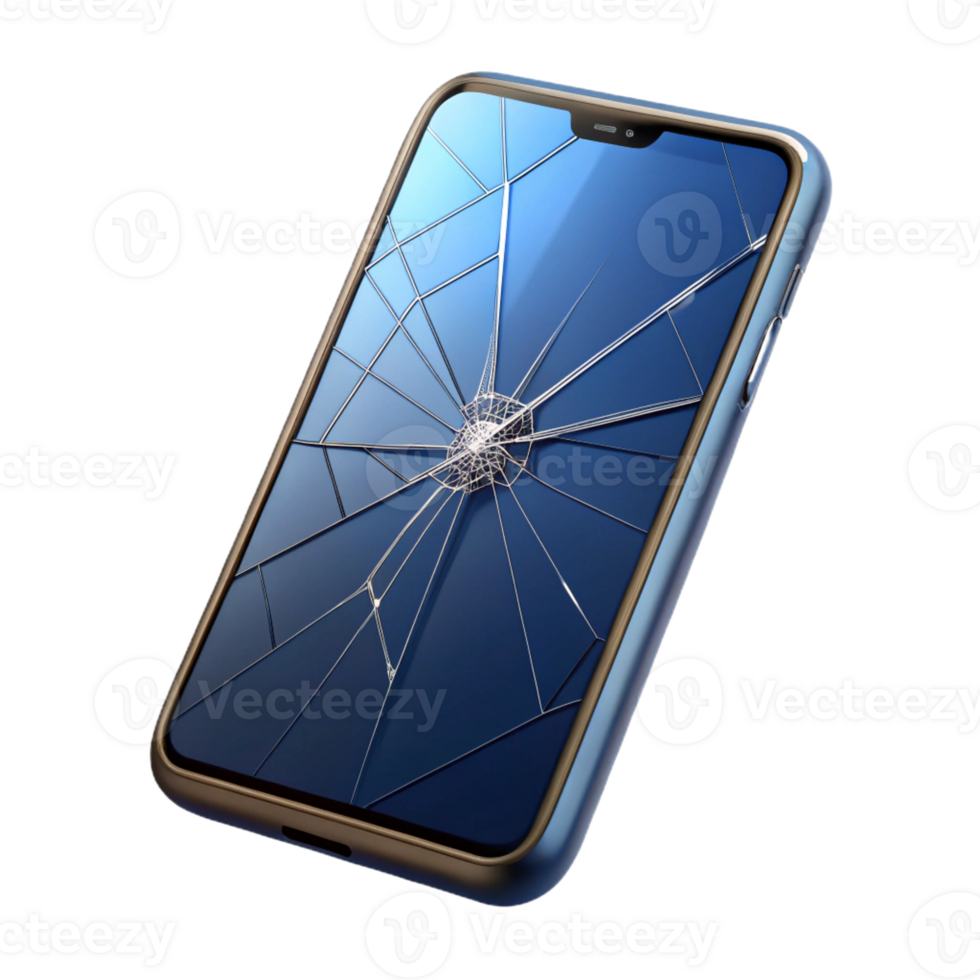 distinctive retro Smartphone showing broken screen with spiderweb cracks with Transparent Background artisan png