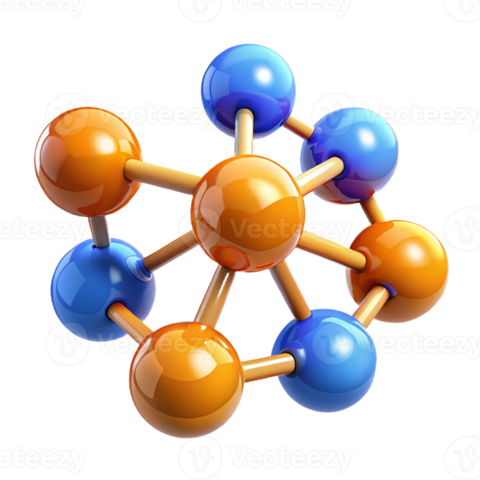 alluring notable A single molecule composed of vibrant, interconnected spheres with Transparent Background png