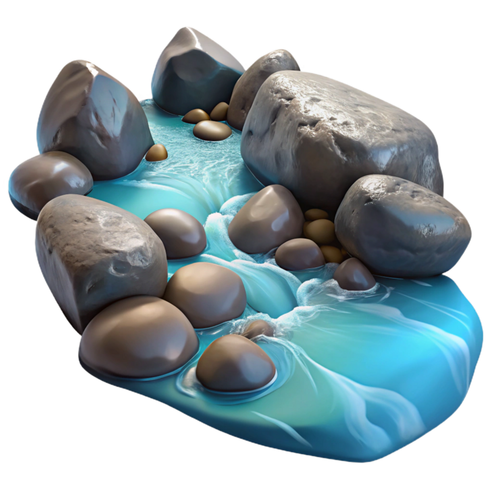 vibrant artistic A Babbling Brook Flowing over Smooth authentic png