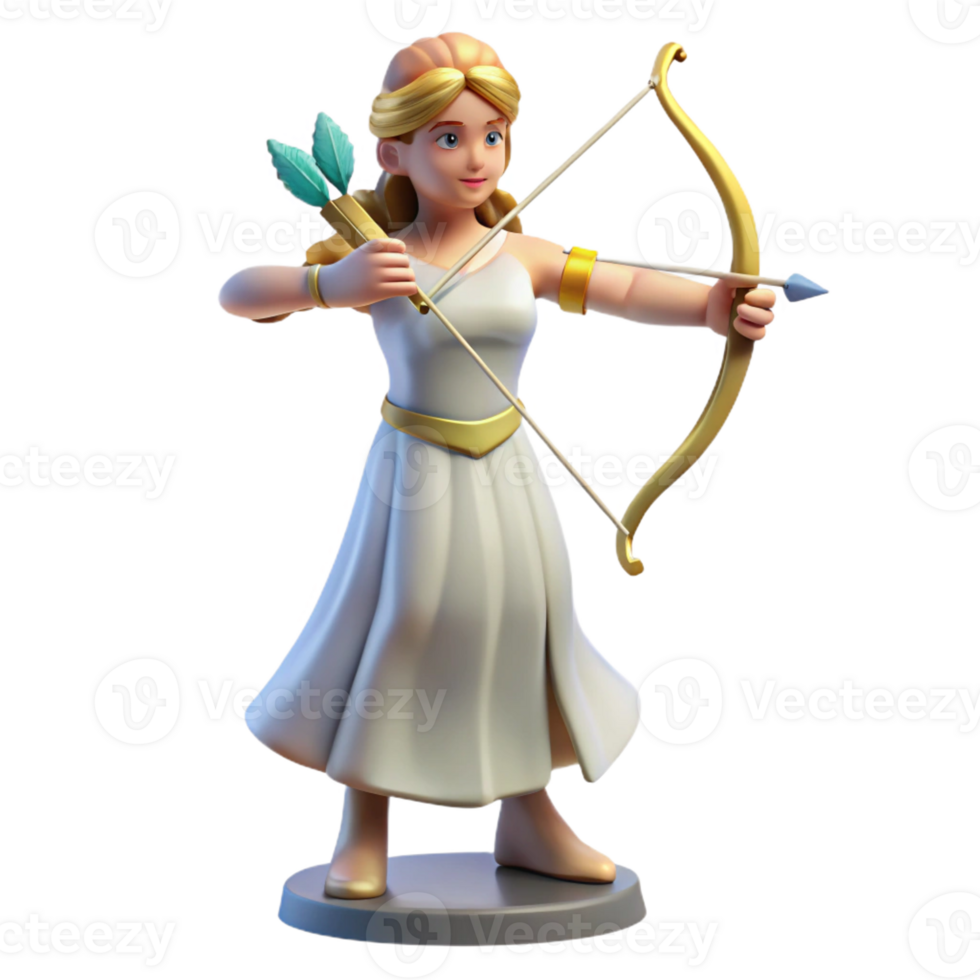 acclaimed industrial Artemis, goddess of the hunt, with a bow and arrow with Transparent Background handcrafted png