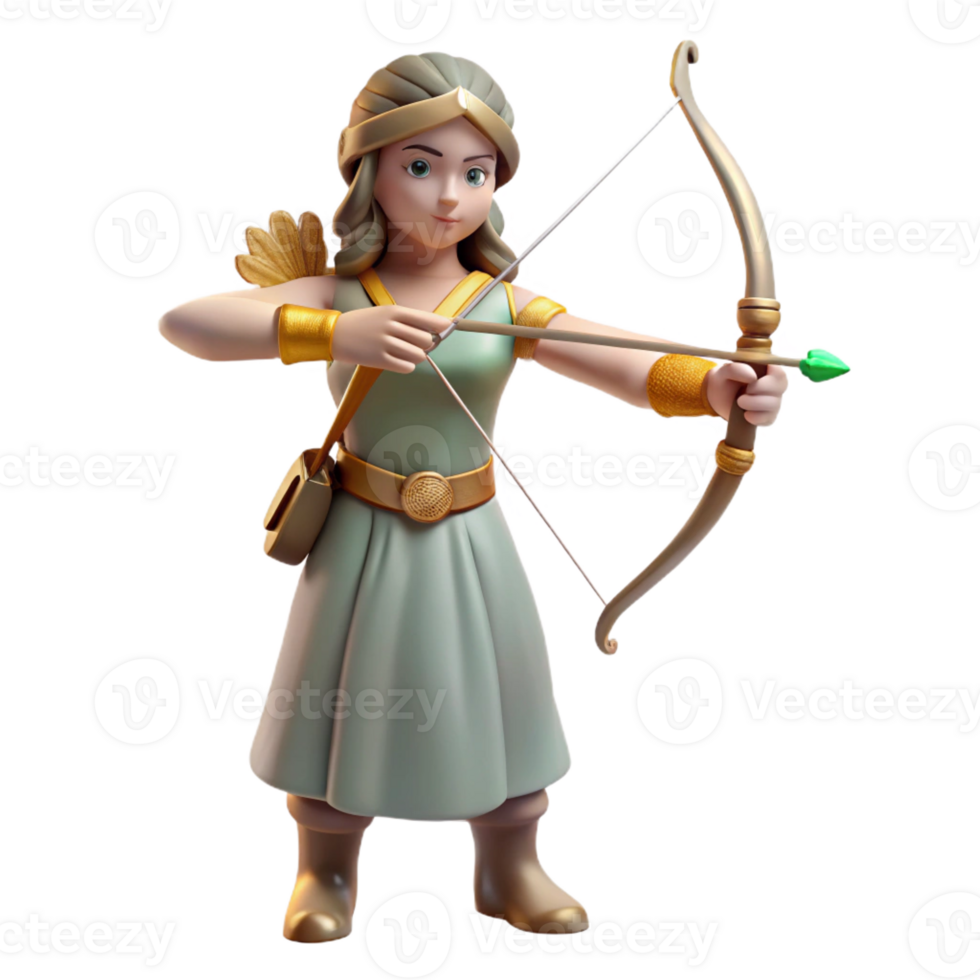 dramatic stunning Artemis, goddess of the hunt, with a bow and arrow with Transparent Background sharp png