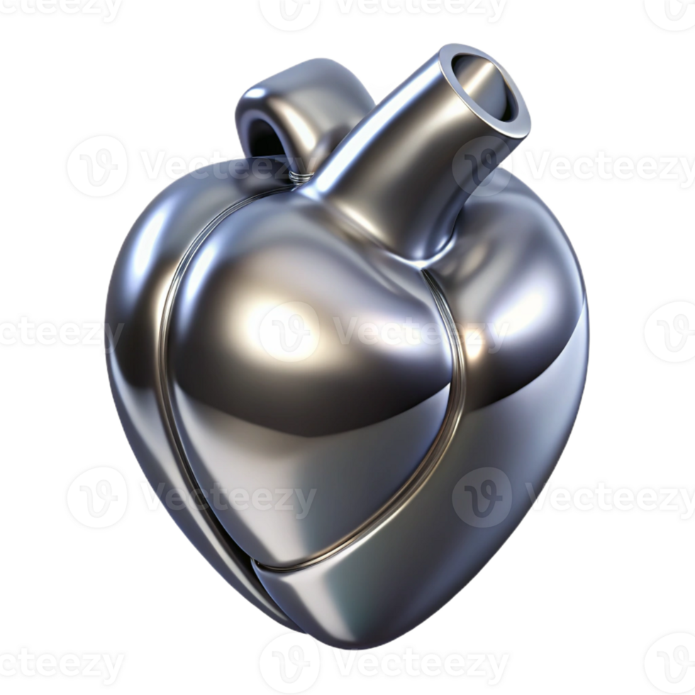 ethereal breathtaking Concept art style, ultra-detailed, isolated cutout of a single, stylized, chrome human heart with Transparent Background elite png
