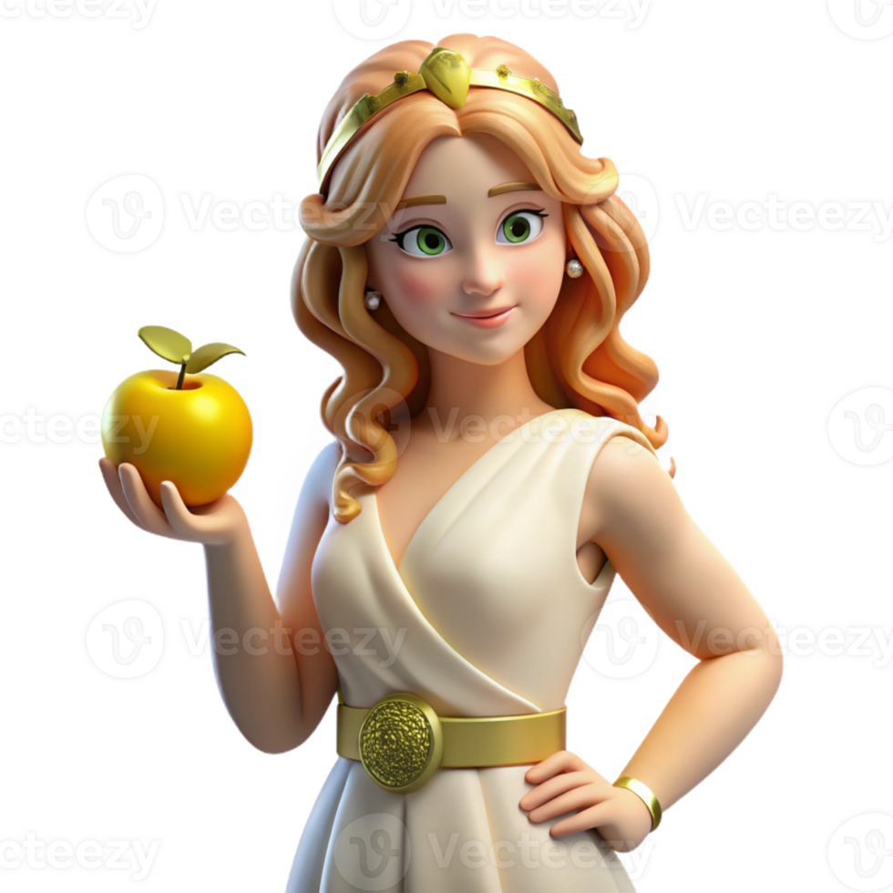 breathtaking distinguished Aphrodite, goddess of love and beauty, holding a golden apple with Transparent Background png
