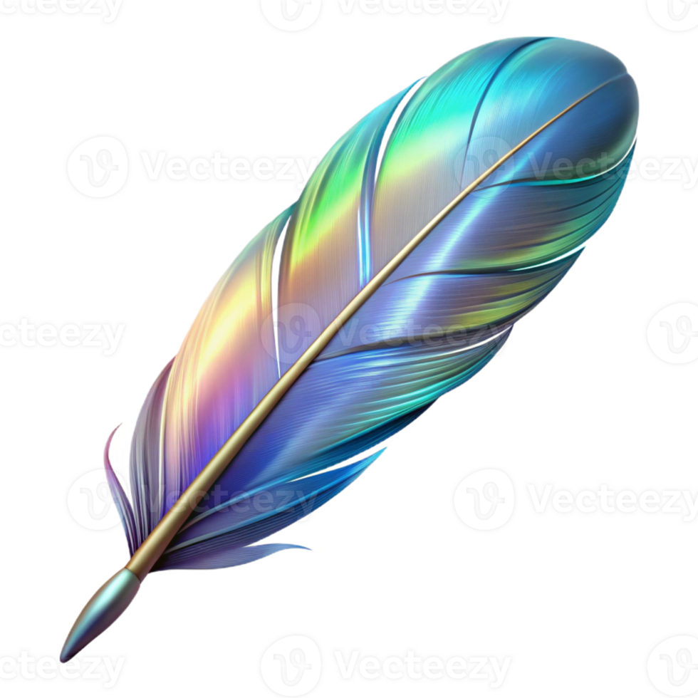 beautiful futuristic Hyper-specific, professional render, isolated cutout, photorealistic single, feather with iridescent barbules with Transparent Background crisp png