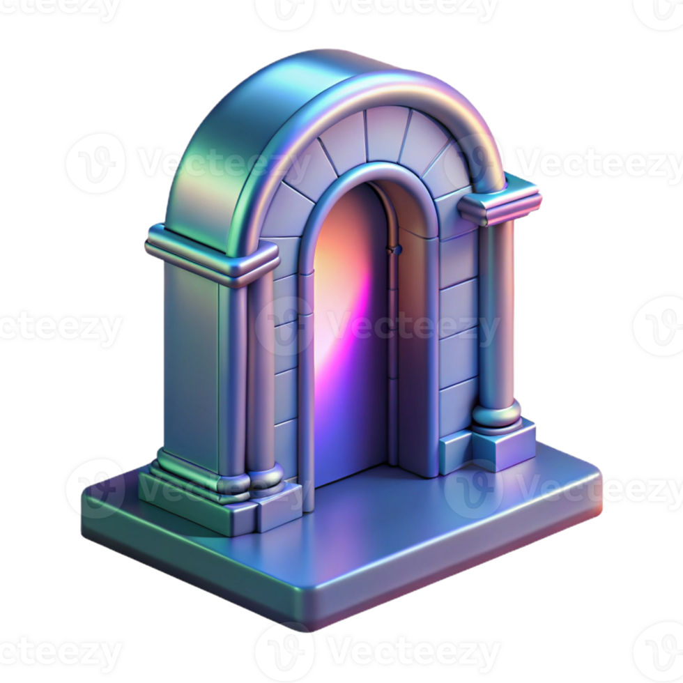 acclaimed abstract Concept art style, isolated cutout of a holographic architectural projection of a doorway with Transparent Background detailed png