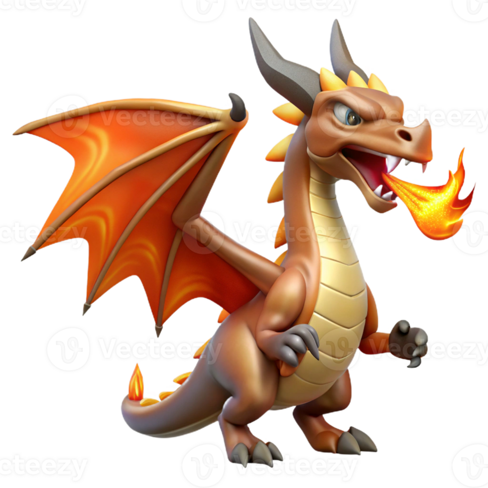 bold impressive Dragon, fire-breathing mythical creature with Transparent Background handcrafted png