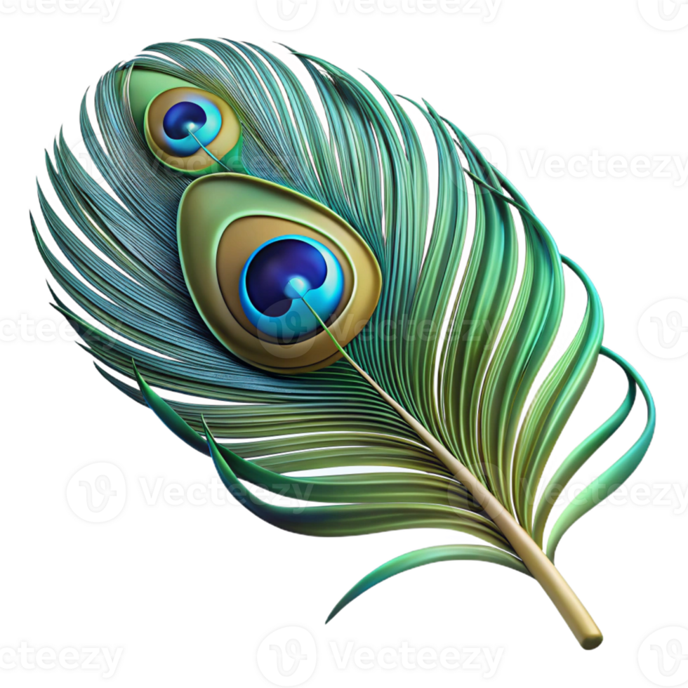 exquisite notable Photorealistic, ultra-detailed, hyper-specific professional render of a single Art Nouveau peacock feather, concept art style, isolated cutout with Transparent Background png