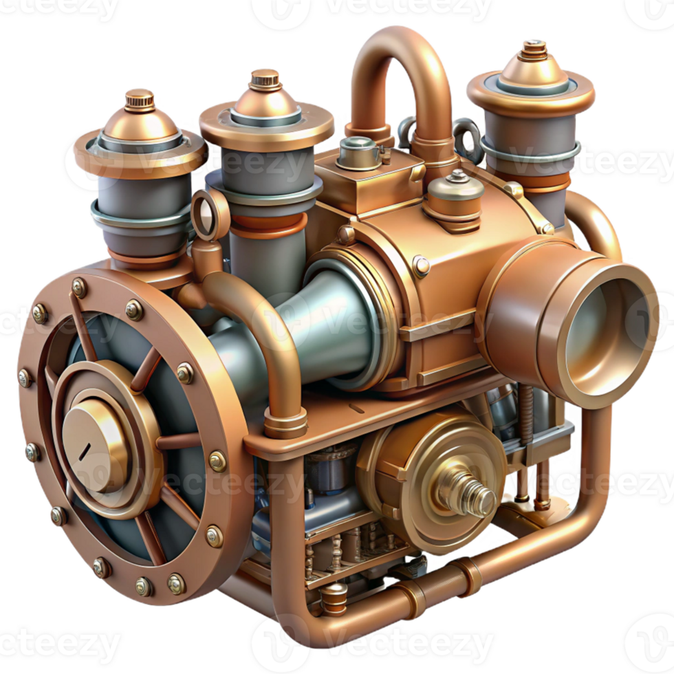 coveted retro Steampunk airship engine with pistons, gears, and copper pipes with Transparent Background top-tier png